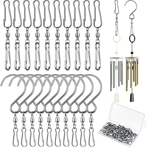 Dual Swivel Hook 360 Degree Rotating Windsock Clips Stainless Steel Hanger Swivels Clip Dual Hanging Spiral Hooks with Storage Box for Hanging Wind Spinners Wind Chimes Supply, 2 Styles (20 Pieces)