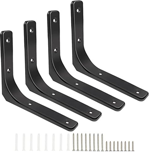 DOMI PRO 4 Stück Regalträger, Winkel für Regal, Regalkonsole Regalträger, Regalhalter Metall, Winkel Wandhalterung Schwerlast, 150 x 200 mm, Schwarze Regalhalterungen mit Schrauben und Ankern