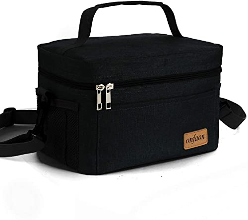 ONFAON Lunch Bag for Men/Women, Insulated Reusable Lunch Box Leakproof Cooler Tote Bag Freezable with Adjustable Shoulder Strap for Office Work Picnic Beach(Black)