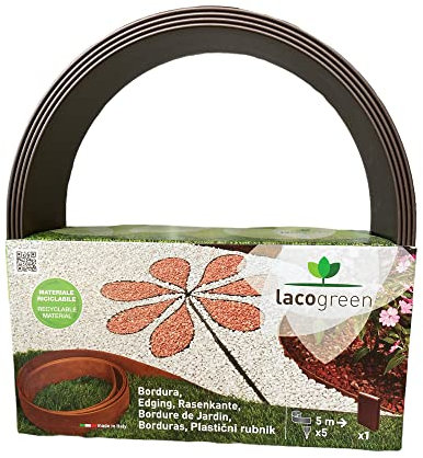 Lacogreen Bordura Flessibile per Aiuole Giardino Lunghezza 5mt Altezza 12cm e 5 picchetti (Marrone)