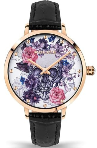 Police Damen Armbanduhr Miona in der Farbe Schwarz mit Lederarmband, Gehäusedurchmesser: 36 mm, PL.16032MSR/01