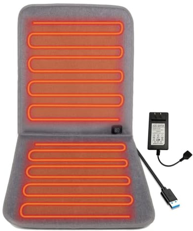 WOOLALA USB Heated Seat Cushion for Office Chair, Large Heating Area Heated Seat Cover Therapy Heating Pad for Back, Lumbar, Hip, Thigh with 3 Temperatures Levels, 17In * 35.5In