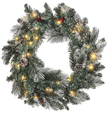Weihnachtskranz Grün mit LED-Beleuchtung Schnee bedeckt ⌀ 40 cm Wapta