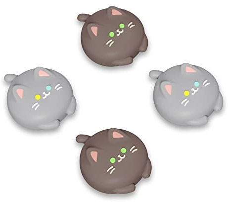 PlayVital Thumb Grips for Nintendo Switch, Joystick Covers for Nintendo Switch Lite, Thumbstick Caps for Switch OLED, Button Caps Analog Cover for Switch - Cutie Kitty Fleeting Gray Dark Brown