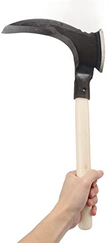 Haofy Guadaña Doble de Acero de Alto Manganeso, Cortacésped Multifuncional, árboles, Doble Hoz para Herramientas de Jardinería, Doble Hoz (Cabezal de Corte Simple, Palo de Madera)