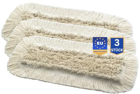 VIOVIE Premium WISCHMOPP 50CM | 3 Stück | nachhaltige Materialien | Baumwolle & Polyester MOPP | Für alle Böden geeignet | Profi-Qualität für Zuhause, Büro & Industrie