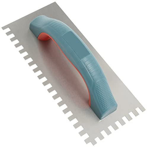 AERZETIX - C64835 - Cazzuola dentata per piastrelle/frattone con denti 10x6mm - attrezzo manuale per costruzione - manico in plastica - edilizia muratura intonacata - in acciaio