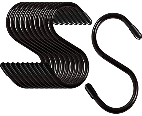 SHANDERBAR Robuste S-Haken, große Vinyl-beschichtete S-Haken zum Aufhängen von Pflanzen, Anti-Rutsch-Stahl-Kleiderbügel für Kleidung, Pflanzen, Schmuck, Töpfe, Tassen, Handtücher, Schwarz, 10 Stück