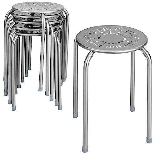 GiantexUK Stacking Stools Set of 6, Stackable Bar Chairs with Anti-Slip Feet & X-Shape Construction, Breathable Backless Kitchen Seating for Home Backyard Office, 120kg Weight Capacity (Grey)