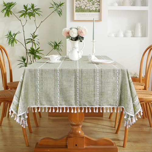 Dremisland Volltonfarbe Tischdecke Quadratisch mit Sticken Boho Baumwolle Leinen Quaste Tischtuch Knitterfrei und Abwaschbar tischdecken Für Drinnen Draussen Garten Esszimmer Festen