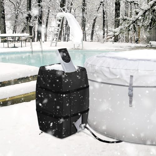 Bitubi Winterabdeckung für Whirlpool-Heizungspumpe, wasserdicht, strapazierfähig, isoliert, mit Plüschfutter (schwarz, nur Abdeckung)