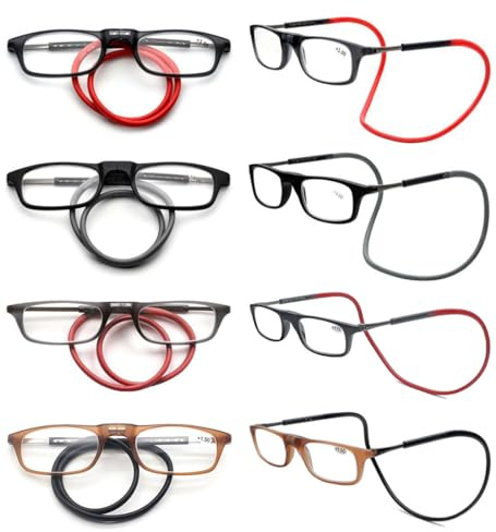 VEVESMUNDO Magnetische Lesebrille um den Hals Klemmen | Leicht, TR90 Flexibel Biegbar Brillenbügel, Magnetverschluss Lesehilfe, Brille mit magnet, für Damen Herren