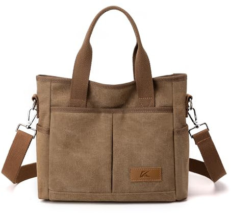 Umhängetasche für Damen, trendige Canvas-Hobo-Tragetasche, Tragegriff oben, mehrere Taschen, lässig, zum Ausgehen, Braun