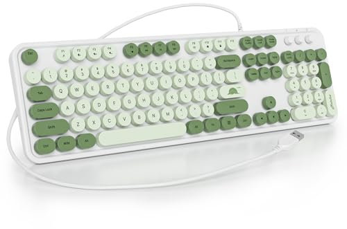 SOLIDEE Tastiera a membrana cablata al 100% con tasti rotondi galleggianti,tastiera di dimensioni complete 104 tasti,tastiera con tasti stile macchina da scrivere(Americana QWERTY)(GT108 Matcha)