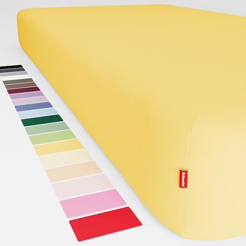 Schuette® Spannbettlaken • 140x200 cm • Wow! Kollektion: Hello Yellow (Gelb) • 100% Superfluff Baumwolle, Blickdicht, Faltenfrei • mit Rundumgummi • Matratzenhöhe bis 25 cm