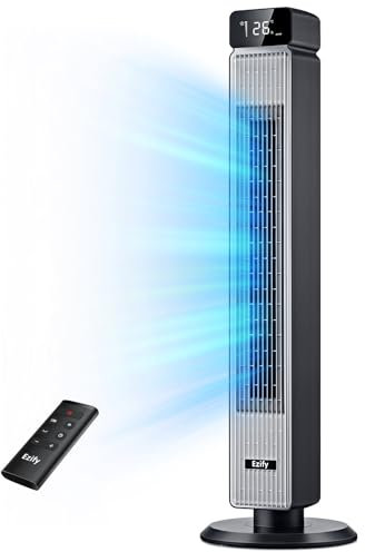 Ezify Silent Tower Fan, 7.3 m/s Powerful Airflow & 30 dB Quiet, Quiet Cooling Tower Fan for Bedrooms, 90° Oscillation, 6 Speeds, 12H Timer, Fans with Remote Ideal for Cooling Bedrooms