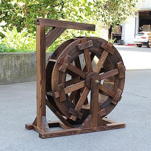 Wasserradbrunnen, Brunnen Feng Shui Räder Hof dekorativ im Freien, Außenräder Brunnen, Vintage rustikaler Zierteich, für Garten, Terrasse Hinterhof, Veranda, Hof (Größe: Durchmesser 90 cm)