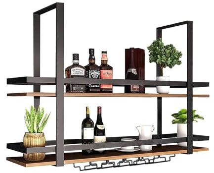 Estantes De Techo - Botellero Colgante De Techo De 2 Niveles, Estante De Almacenamiento Para Colgar En La Cocina, Soporte Para Copas De Vino De Madera Maciza Montado En La Pared, Para LOFT/Bar ( Size