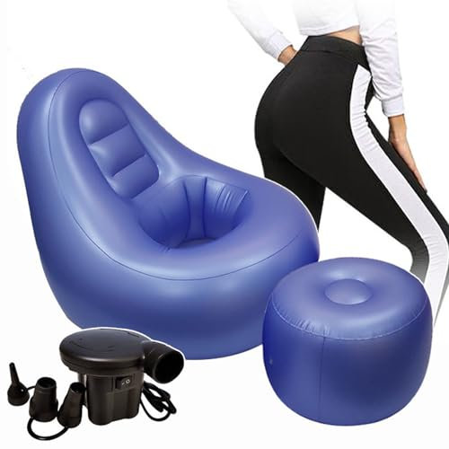 Tragbares, zusammenklappbares aufblasbares Sofa, Luftpumpe und Ottomane – ideal für die Genesung nach einer Po-Lift-Operation, aufblasbarer Lounge-Sessel für Komfort nach der Operation, blau
