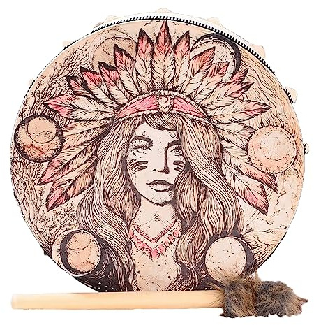Msiud Schamanentrommel mit Schaffellimitat, Retro Handmade Rahmentrommel | Warmer voller Klang, handgefertigt, vintage Design, für Musiktherapie Deko, leicht tragbar, ideal für Rituale und Musikfans