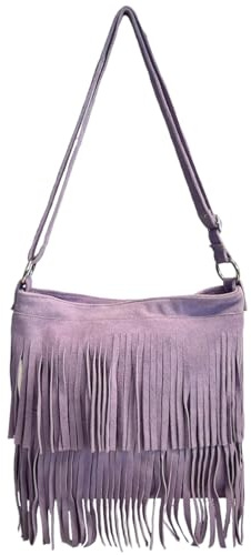 Modarno Borsa a tracolla con frange in camoscio - borsa tracolla donna in pelle scamosciata