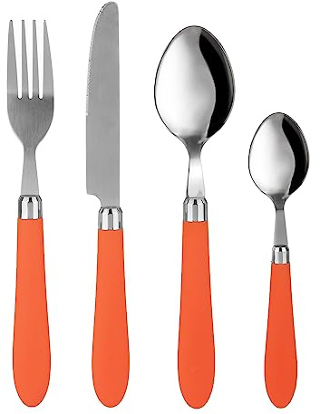 Set 24 posate Smooth in acciaio inox con manico arancione