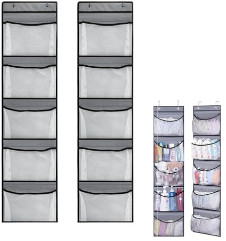 Cragmut 2 Pack Over Door Storage Organiser, Hanging Storage Organizer with 5 Mesh Pockets Large Capacity Back of Door Storage for Bedroom, Bathroom, Closet