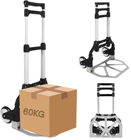 Trendi Heavy Duty Folding Hand Truck - Aluminum Trolley with 60KG Capacity, Multi-Purpose Sack Barrow, Foldable Shopping Trolley for Camping, Garden, Pallet & Transport on Wheels