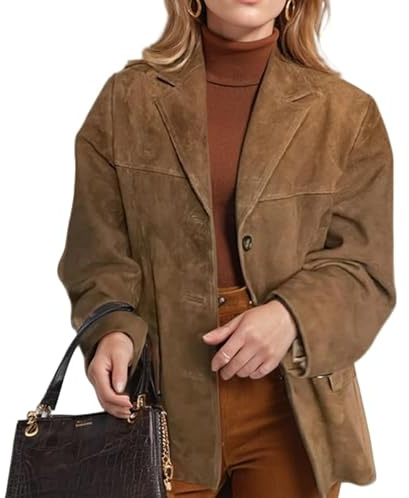 Giacche in pelle scamosciata per le donne 2024 giacca in ecopelle taglie forti cappotto casual button down cappotto Y2k autunno moda capispalla blazer, Marrone, XXL