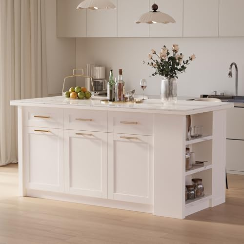 homary 71 White Kitchen Island with Storage Large Kitchen Cabinet with Drawers & Sintered Stone Top Island Table for Dining Room