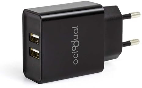 OcioDual Caricatore USB, Carica Batterie Cellulare, Alimentatore USB Charger, Caricabatterie Veloce, Caricatore Smartphone, Tablet, 2x Porta da 5V, 2A, 10W, Nero