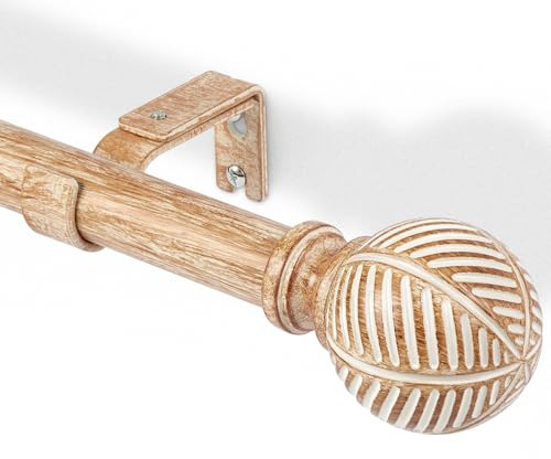 DEFYNEE Gardinenstange Metall mit Holzoptik, 76-381 cm Hellbraun | Ausziehbare Vorhangstange, gardinenstange holz, Boho Stil, Wand/Deckenmontage, Für Wohnzimmer, Schlafzimmer, Terrasse