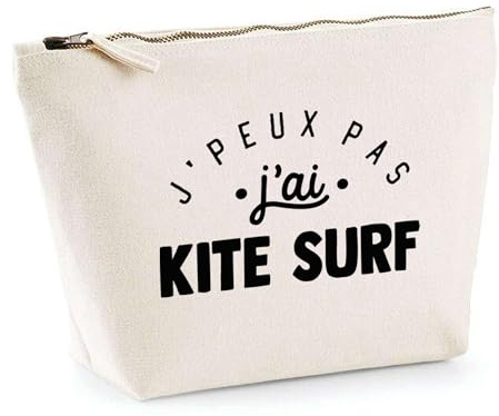 Trousse J'peux Pas J'Ai Kite Surf | Pochette Toilette Maquillage | Idée Cadeau Vent Planche Sport Humour Original Anniversaire