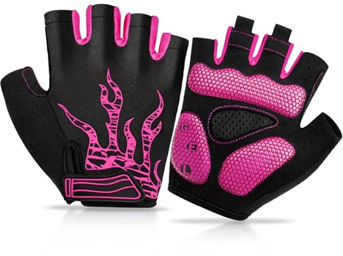 BTNEEU Guantes Ciclismo Medio Dedo Guantes MTB Cortos, Guantes Ciclismo Verano Gel Antideslizante Transpirable, Guantes Bicicleta Montaña Carretera para Hombre y Mujer (Rosa-A, S)