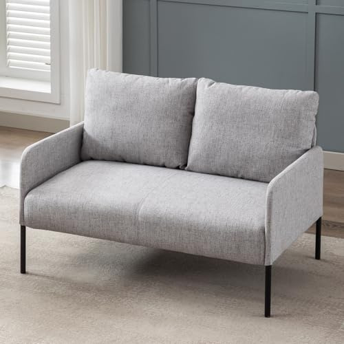Ya-Home Divano 2 Posti Moderno Divanetto Imbottito in Tessuto di Lino Divano Letto due Posti con Gambe e Braccioli Divanetto da Salotto per Soggiorno/Ufficio, Grigio