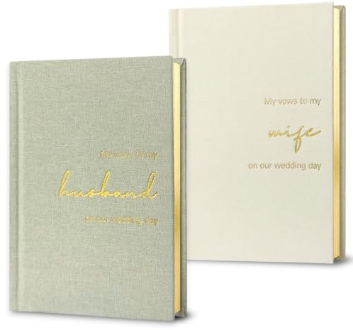 WeddingGiftsWedding Hochzeitsgelübde-Bücher Seine und Ihre - Leinwand Leinen Folie Prägnung, Set mit 2 Gelübde-Büchern Ehemann und Ehefrau - Hochzeits-Essentials (Salbeigrün + Milchweiß)