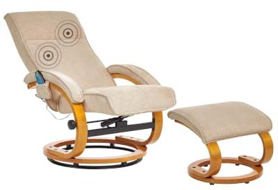 Bequemer Massagesessel mit Heizfunktion, Timer und Fußhocker beige Hero