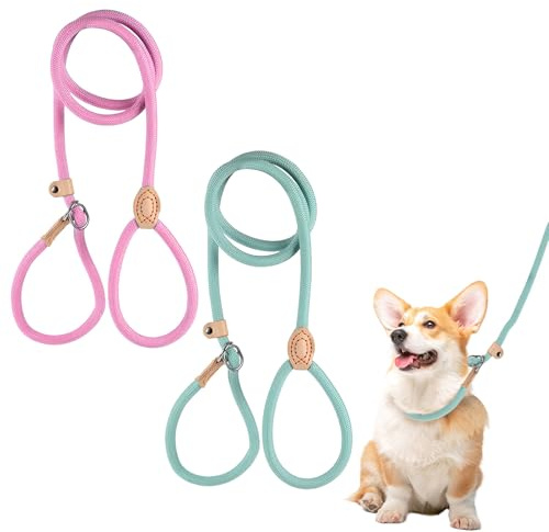 2 PCS Slip Lead for Dogs 1.5M Reflective Training Dog Slip Lead Durable Adjustable Nylon Training Leads Leash, Rope Anti-choking Adjustable Dog Slip Leads for Small Medium Large Dogs and Cats