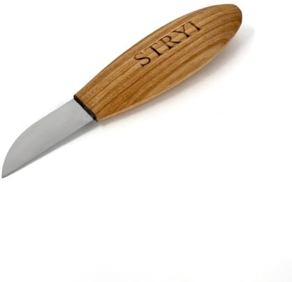 STRYI Profi Schnitzmesser 50 mm – Handgeschmiedetes Sloyd-Messer aus Kohlenstoffstahl – Für Holzschnitzerei, Figuren, Löffel & Reliefs – Ergonomischer Eichenholzgriff