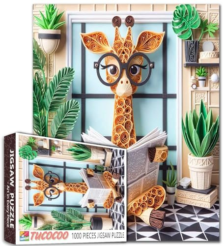 Tucocoo Skurrile Giraffe auf Toilette Puzzle für Erwachsene, lustiges Badezimmer 1000 Teile Puzzle mit witzigen Tier-Lese-Zeitung, Familienspiele, herausfordernd und lustig