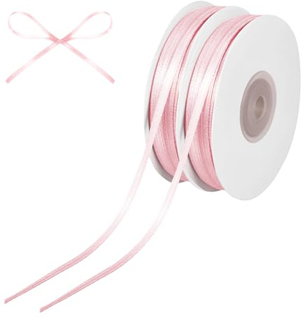 2 Rollen Satinband Rosa, 91m X 3mm Geschenkband, Schleifenband Rosa, Eukalyptus Deko Band, für Hochzeit, Geburtstag, Taufe, Weihnachten Geschenkverpackungen und Basteldekoration