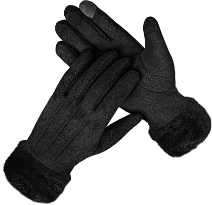 Bobelle Wear Handschuhe Damen Winter, Thermo Touchscreen Winterhandschuhe, Warme Wildleder Strickhandschuhe mit Fleece Gefütterte für Outdoor (Schwarz)