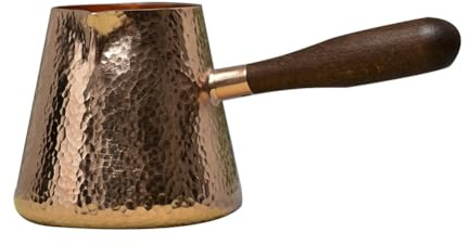 Koolenry 500ml Pure Copper Latte Pitcher Milk Jug with Wooden Handle Kettles Hammer Handcraft Drinkware Tableware
