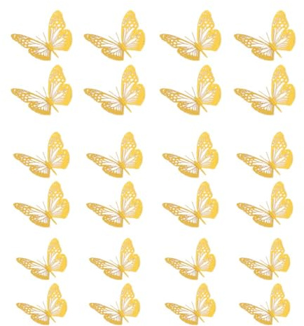 JRYXDS 24 Piezas Adornos De Mariposas 3D Pegatinas Extraíbles De Color Dorado Vivo Con 3 Tamaños Diferentes, Para Calcomanías De Pared, Adornos De Habitación De Niños, Decoración De Fiesta De Boda