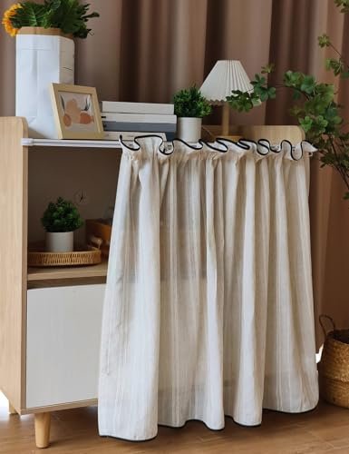 Aeovot Staubdichter Schrank-Vorhang für Regal, Vintage Kurzer Regal Vorhang Küchenschrank aus Leinen, Schrankvorhänge für Küche Privatsphäre Gardine mit Gleitschienen für Hängende Tür(50x80 cm)