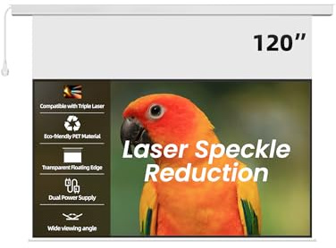 120 PureVision Motorized Projector Screen with Laser Speckle Reduction for Long Throw Projectors,Auto-Sync Movie Screen 4K/8K UHD Ready,20 Adjustable Drop and Black Backing for Enhanced Contrast