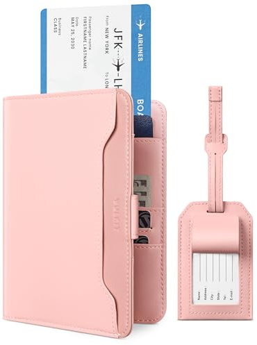 VULKIT Reisepasshülle mit RFID-Schutz Reisepass Hülle für Herren Damen Passport Hülle inklusive Gepäckanhänger Reisepass Organizer für Tickets, Karten, Bargeld und Stift - Rosa