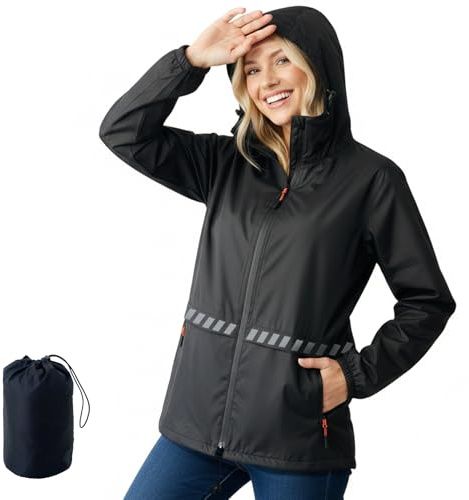 WUDEUI Waterproof Rain Jacket for Women, Lightweight Packable Raincoat with Hood for Outdoor Golf Hiking Travel Windbreaker