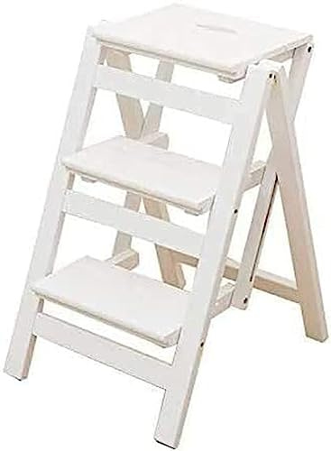 OIFAODAO Holz-Trittleiter, 3-Stufen-Klappleiter, multifunktionaler, klappbarer Massivholz-Leiterhocker, Tritthocker, Haushaltsmul(A)