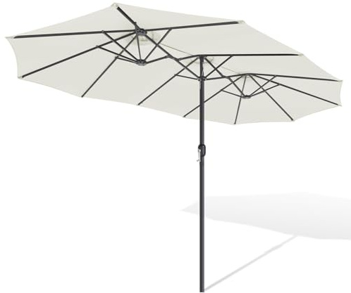 ISOISL Ombrellone doppio, rettangolare, 464 x 279 cm, con manovella, grande ombrellone da giardino, ombrellone da giardino, ombrellone da mercato, 12 stecche in acciaio, protezione UV 50+, antivento